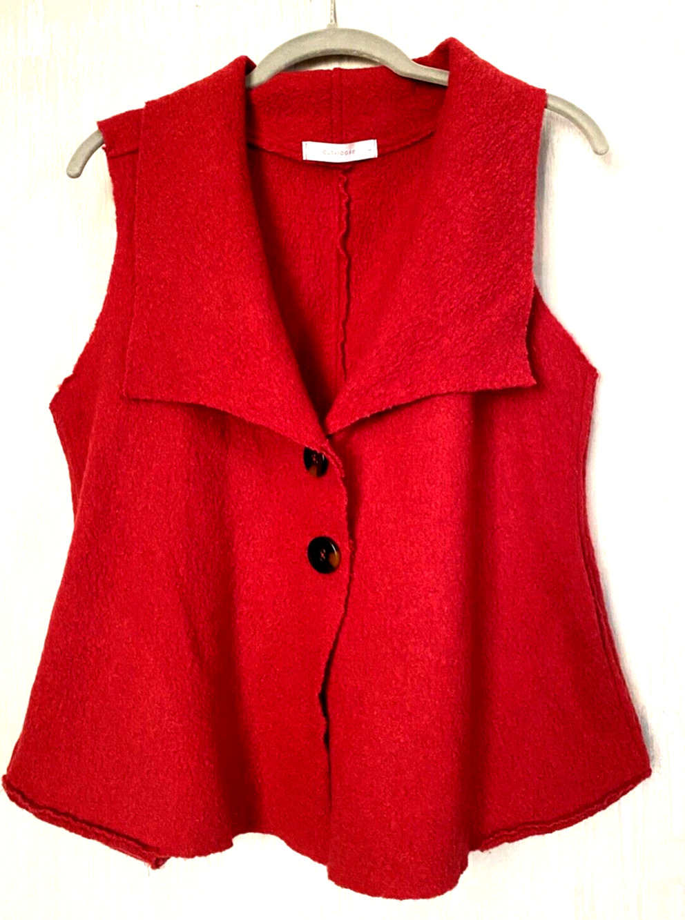 CUT LOOSE Boiled Wool Shawl Collar Vest Lagenlook Rust Orange Artisan Chic M L